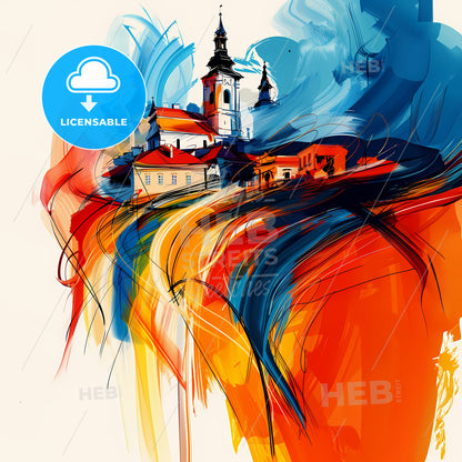 Vibrant Trenčín, Slovakia - A Painting Of A Town