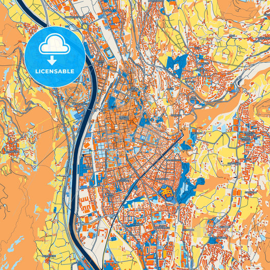 Colorful Trento Street Map with Labels and Buildings