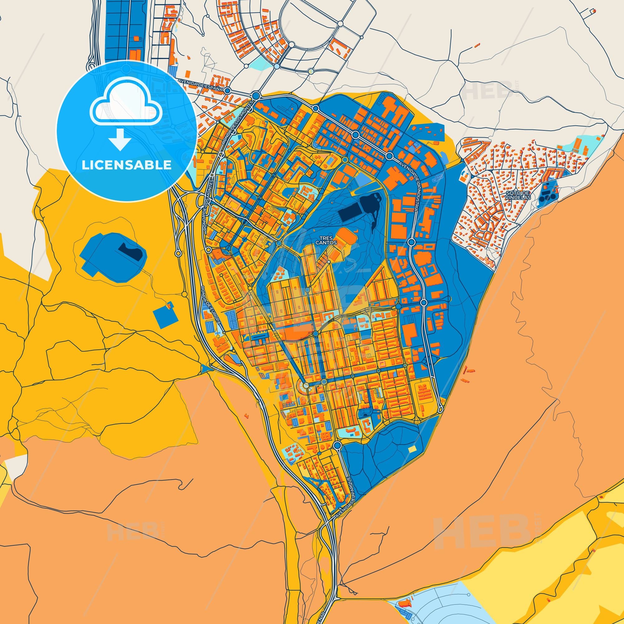 Map Que Tre Colorful Tres Cantos Street Map With Labels And Buildings – HEBSTREITS