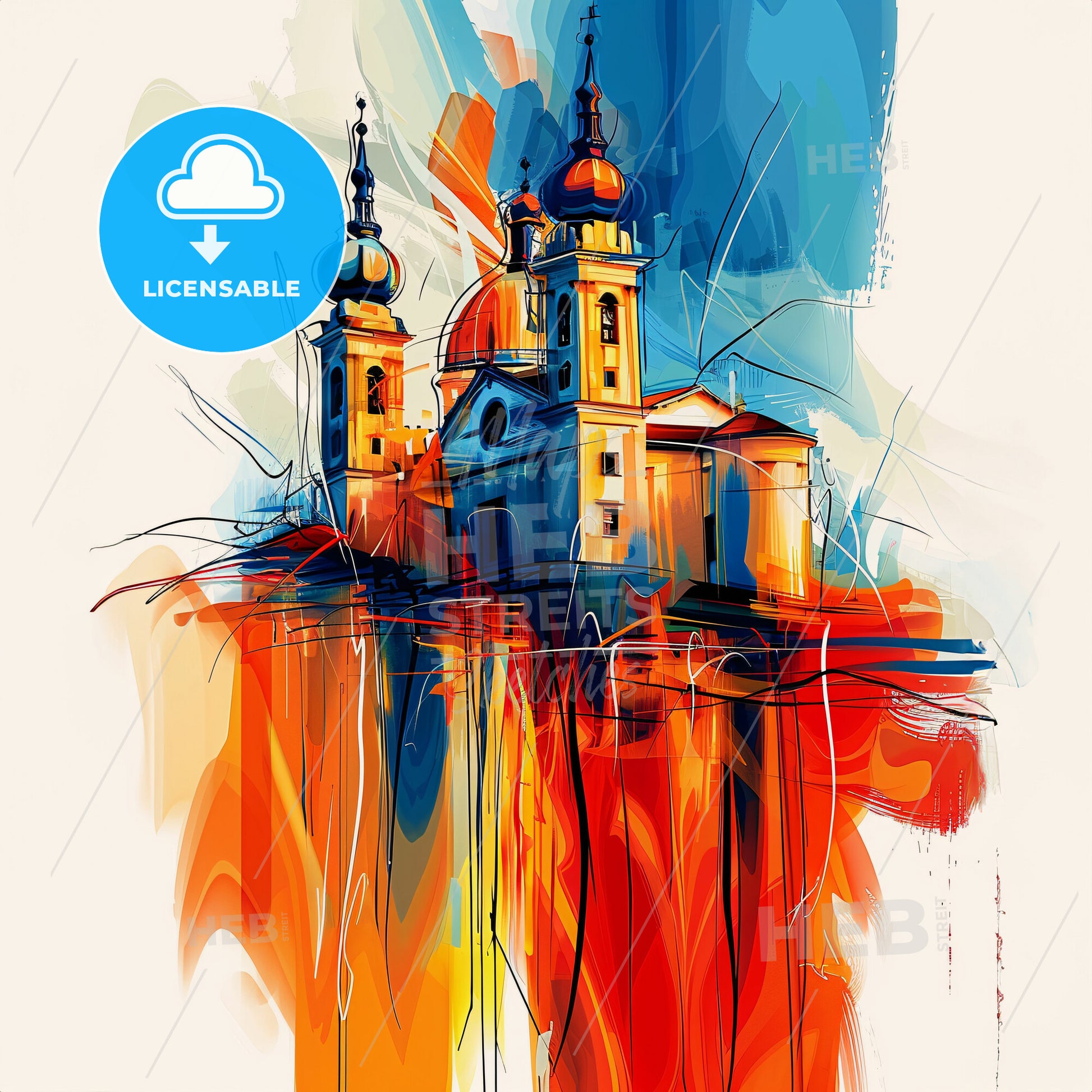 Vibrant Treviso, Italy - A Painting Of A Building With A Colorful Background