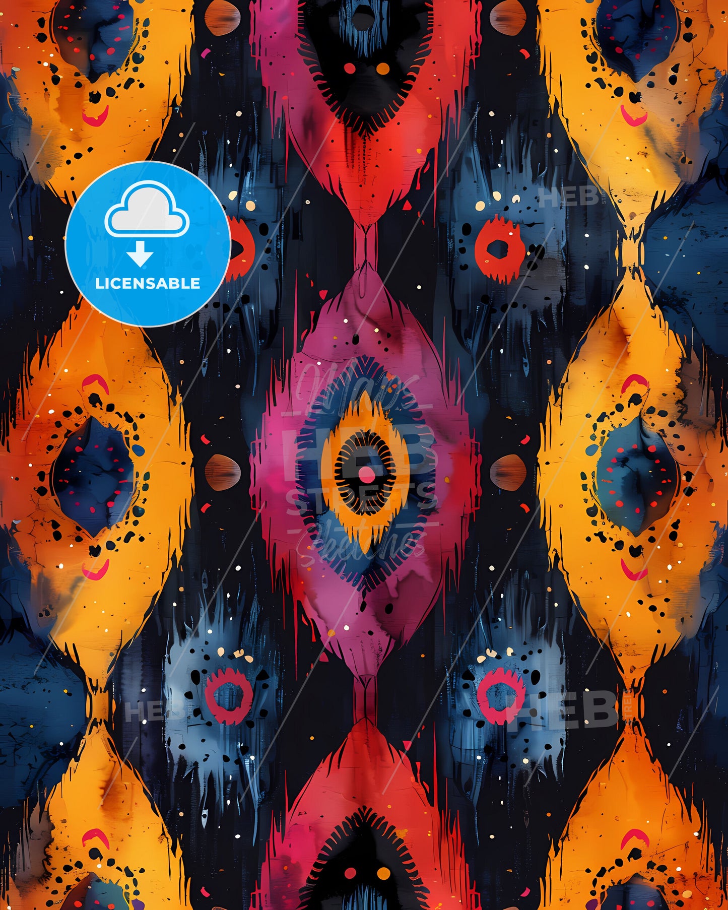 Aztec Fabric Ikat Seamless Pattern: Colorful Triangle Shapes on Black Background for Art and Design