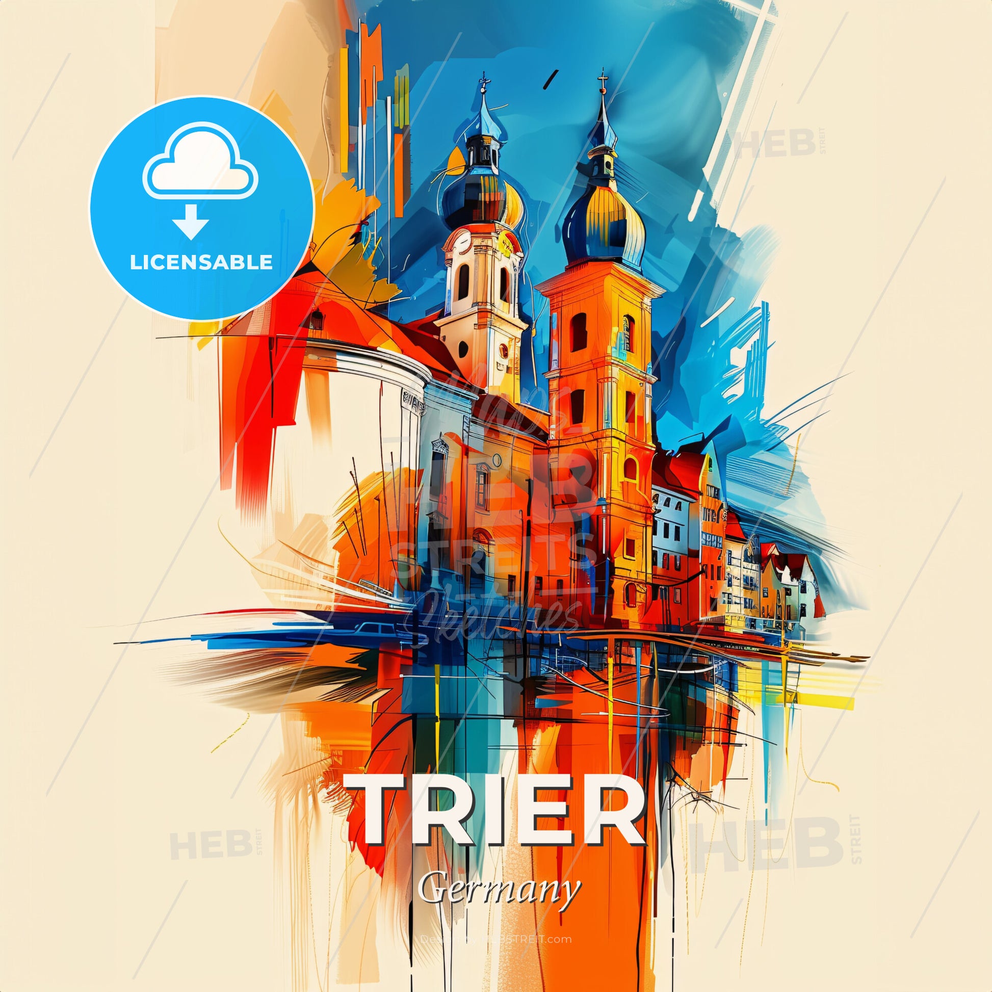 Vibrant Trier, Germany - A Painting Of A Building - Square format print template