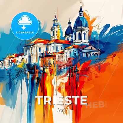 Vibrant Trieste , Italy - A Painting Of A Building With A Colorful Background - Square format print template