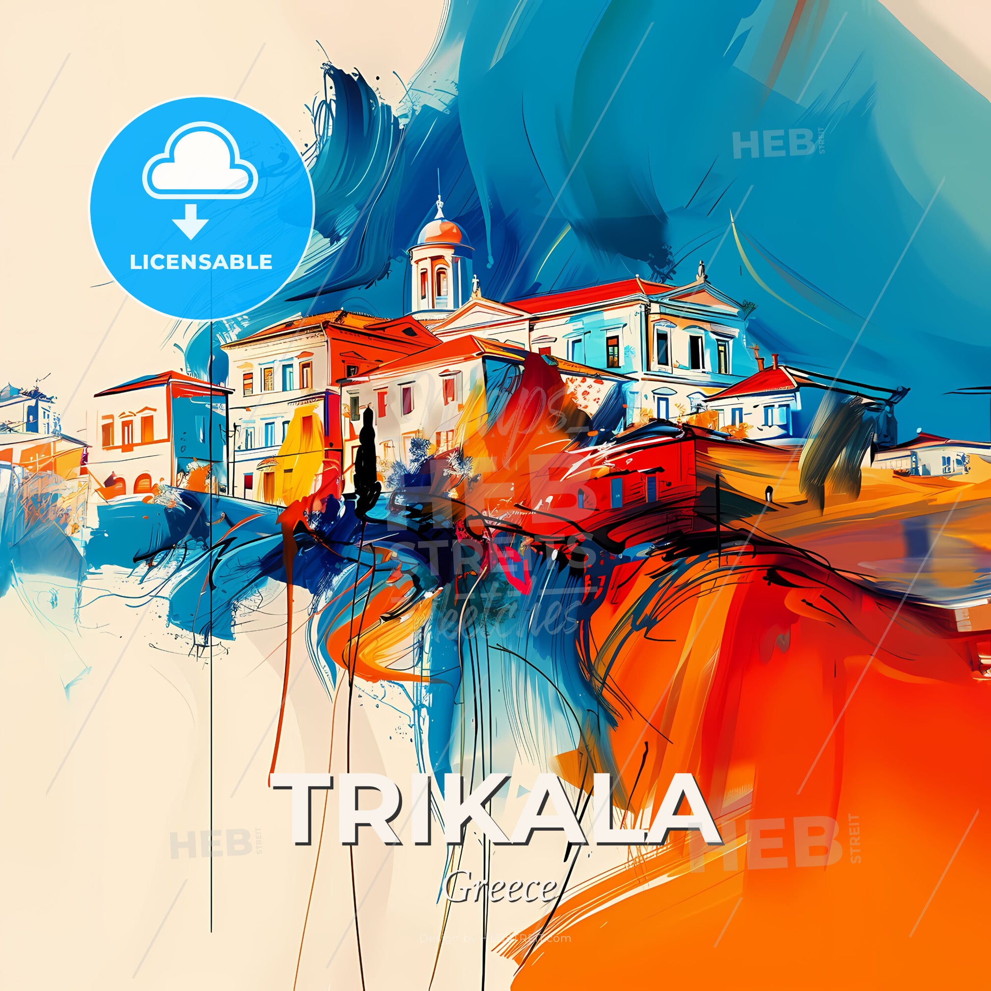 Vibrant Trikala, Greece - A Painting Of A Building - Square format print template