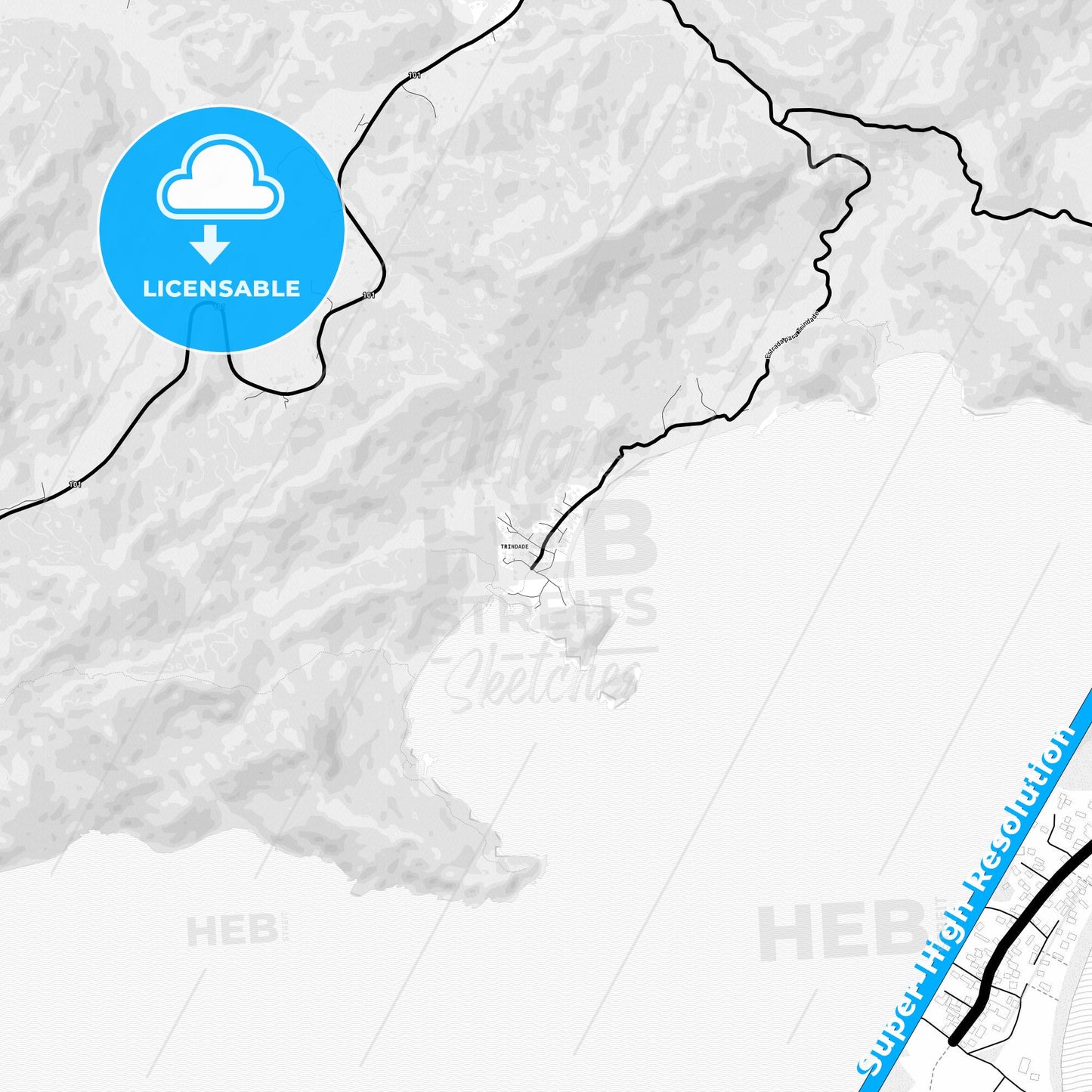 Trindade, Brazil Light Map with Street Names, City Names, and Districts