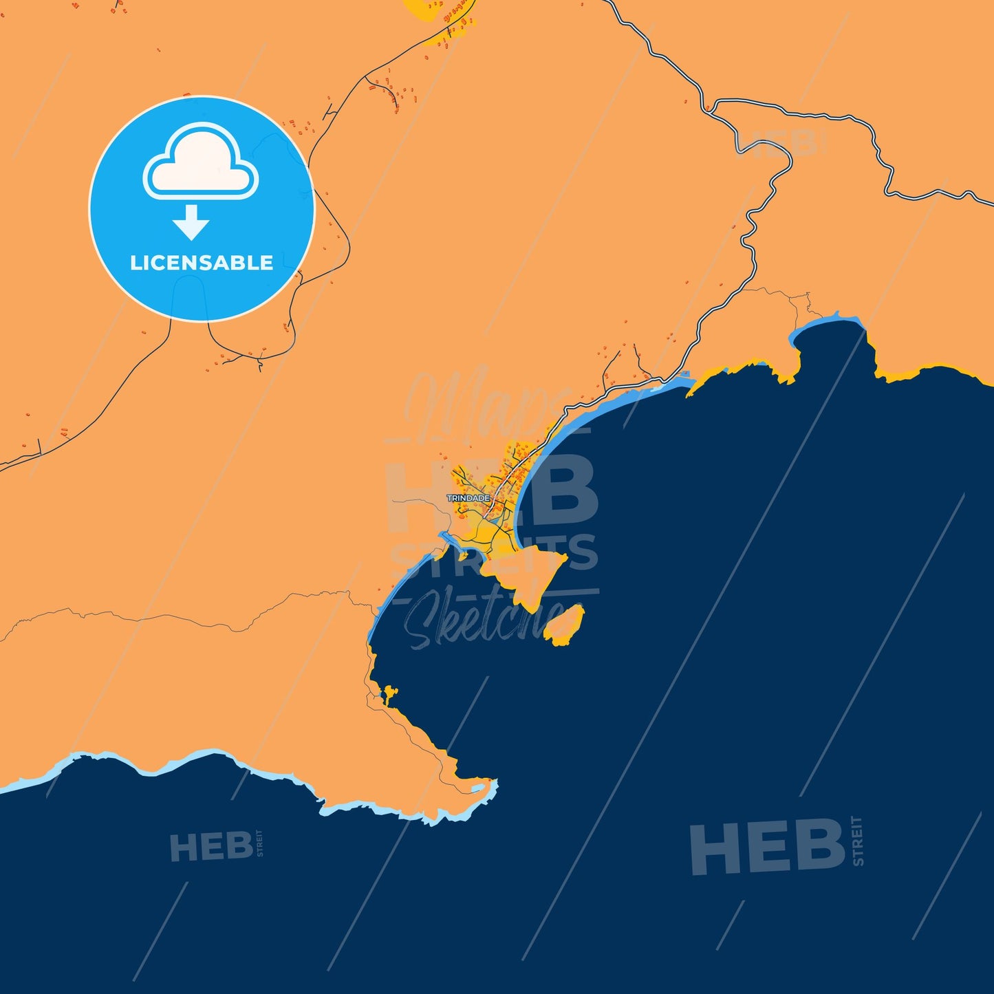 Colorful Trindade Street Map with Labels and Buildings