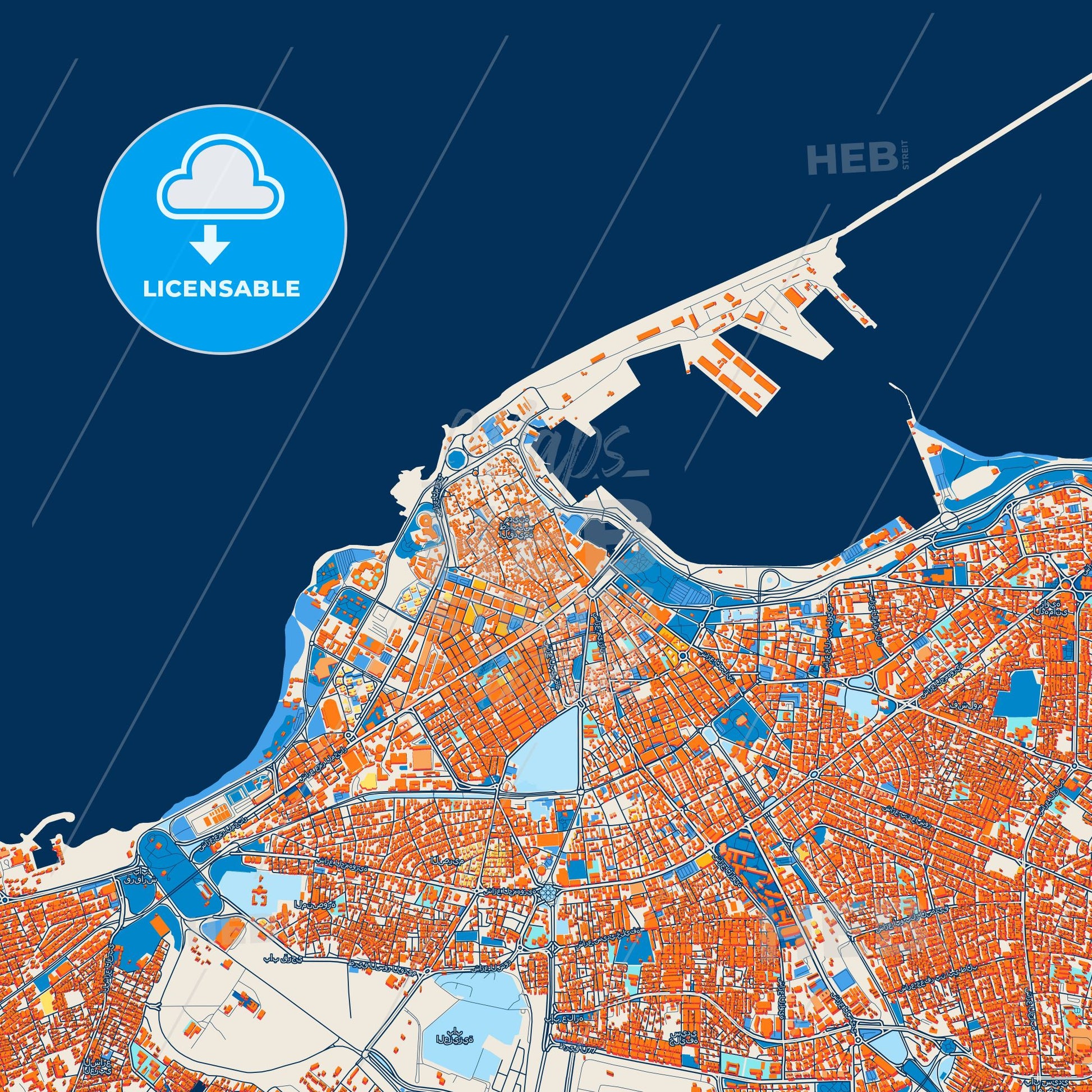 Colorful Tripoli Street Map with Labels and Buildings
