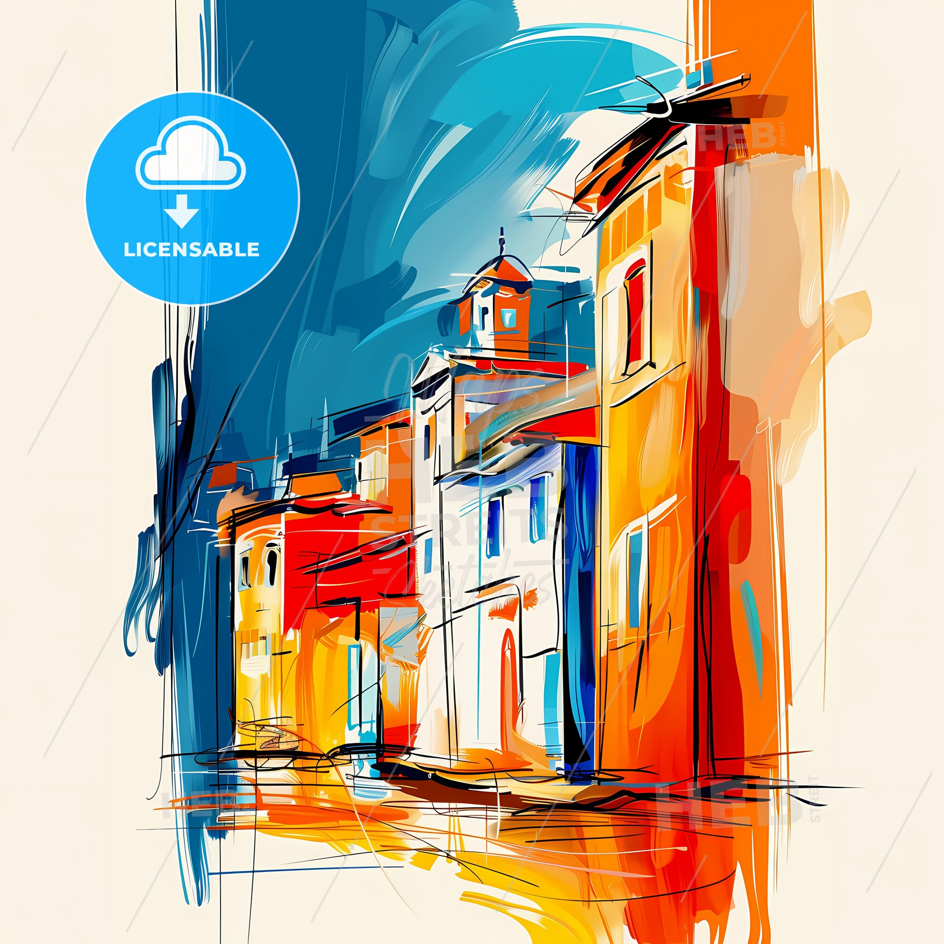 Vibrant Tripoli, Libya - A Painting Of Buildings In A Street