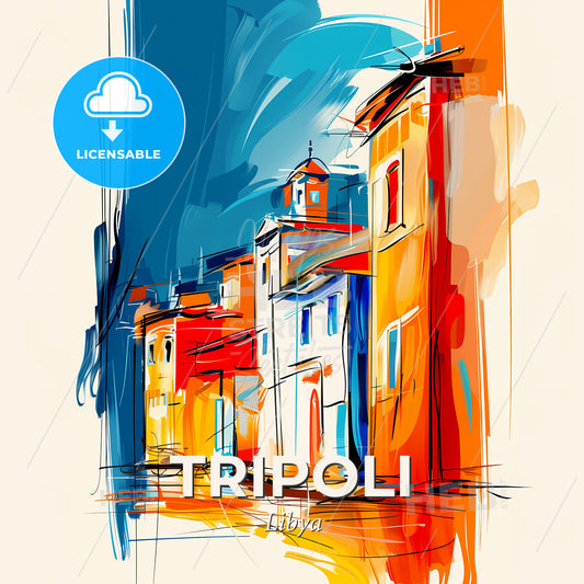 Vibrant Tripoli, Libya - A Painting Of Buildings In A Street - Square format print template