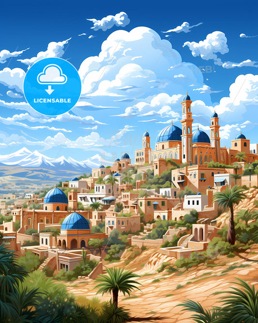 Art Print - Vibrant Tripoli Skyline with Azure Domes and Hilltop Architecture