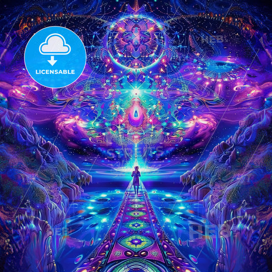 A Person Walking On A Path In A Colorful Tunnel