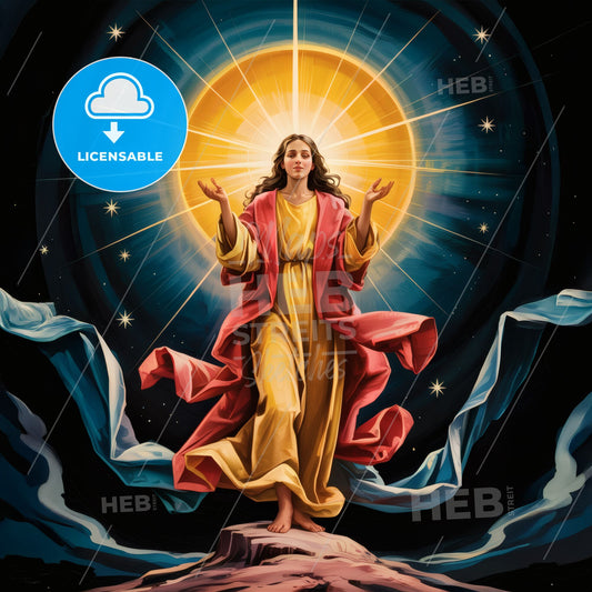 Triumphant Ascendance: A Divine Figure in a Celestial Oil Dreamscape