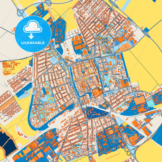 Colorful Trnava Street Map with Labels and Buildings