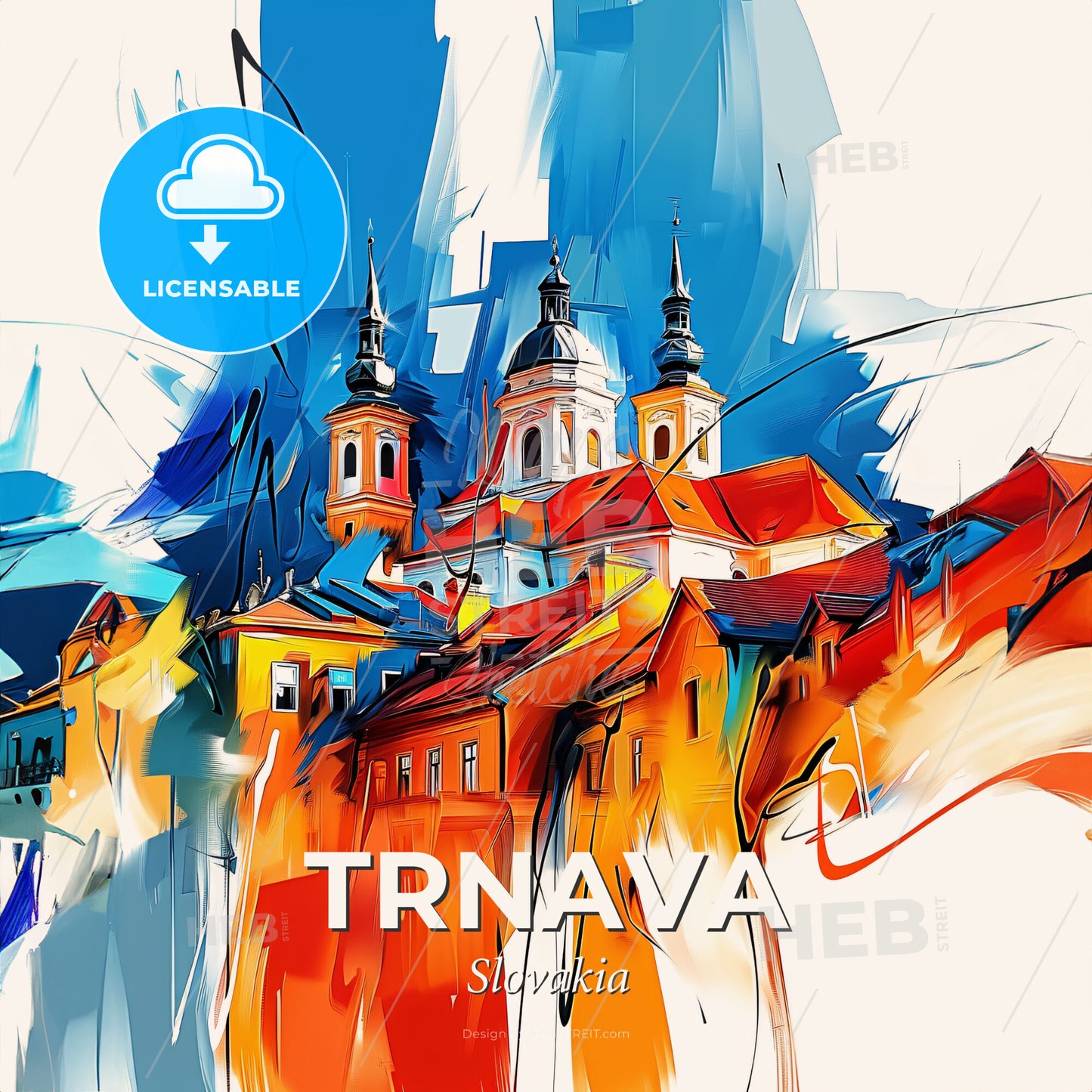 Vibrant Trnava, Slovakia - A Painting Of A Building - Square format print template