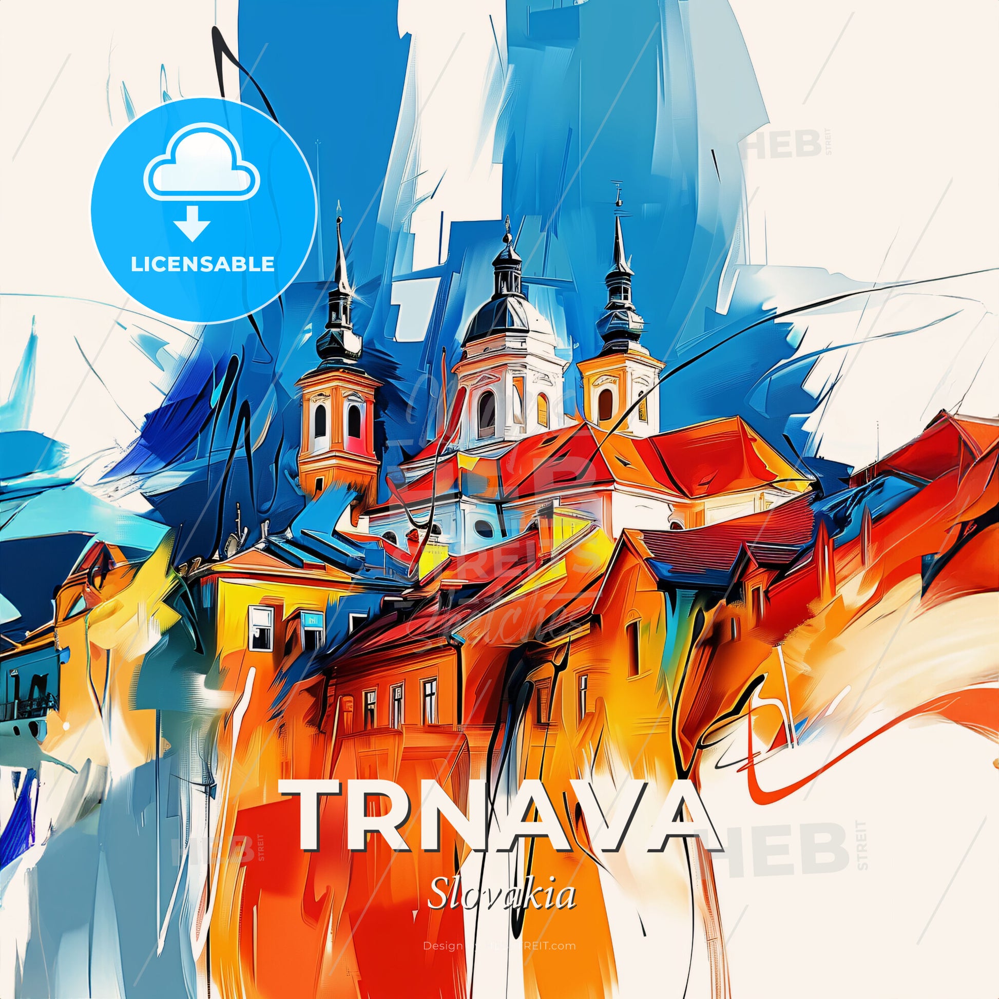 Vibrant Trnava, Slovakia - A Painting Of A Building - Square format print template