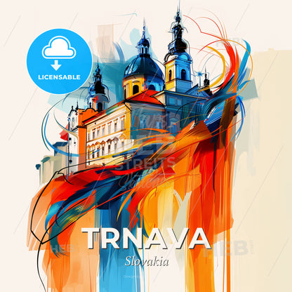 Vibrant Trnava, Slovakia - A Painting Of A Building With Colorful Paint - Square format print template
