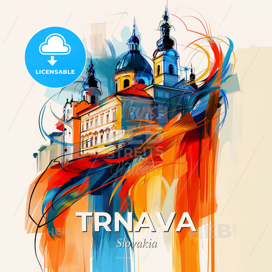 Vibrant Trnava, Slovakia - A Painting Of A Building With Colorful Paint - Square format print template