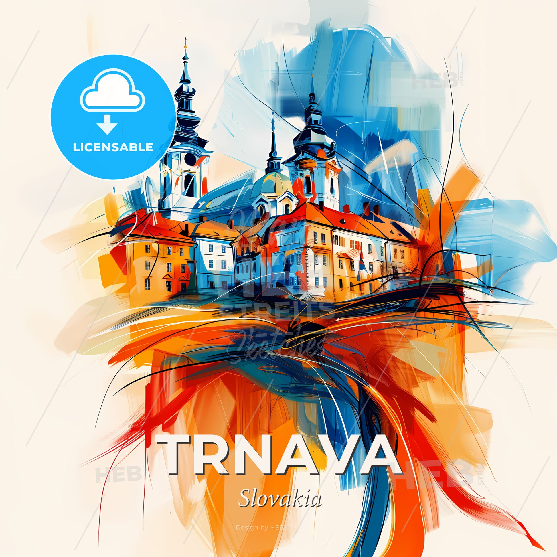 Vibrant Trnava, Slovakia - A Painting Of A Building - Square format print template