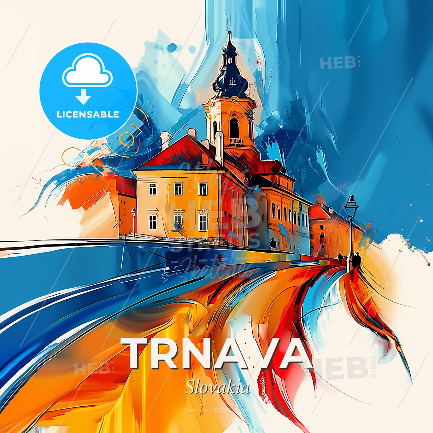 Vibrant Trnava, Slovakia - A Painting Of A Building - Square format print template