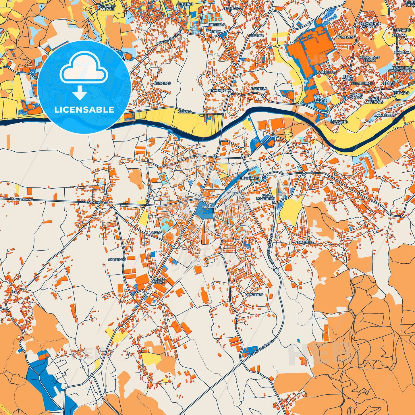 Colorful Trofa Street Map with Labels and Buildings