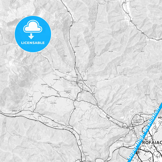 Trofaiach, Austria light map with streetnames, citynames and districts