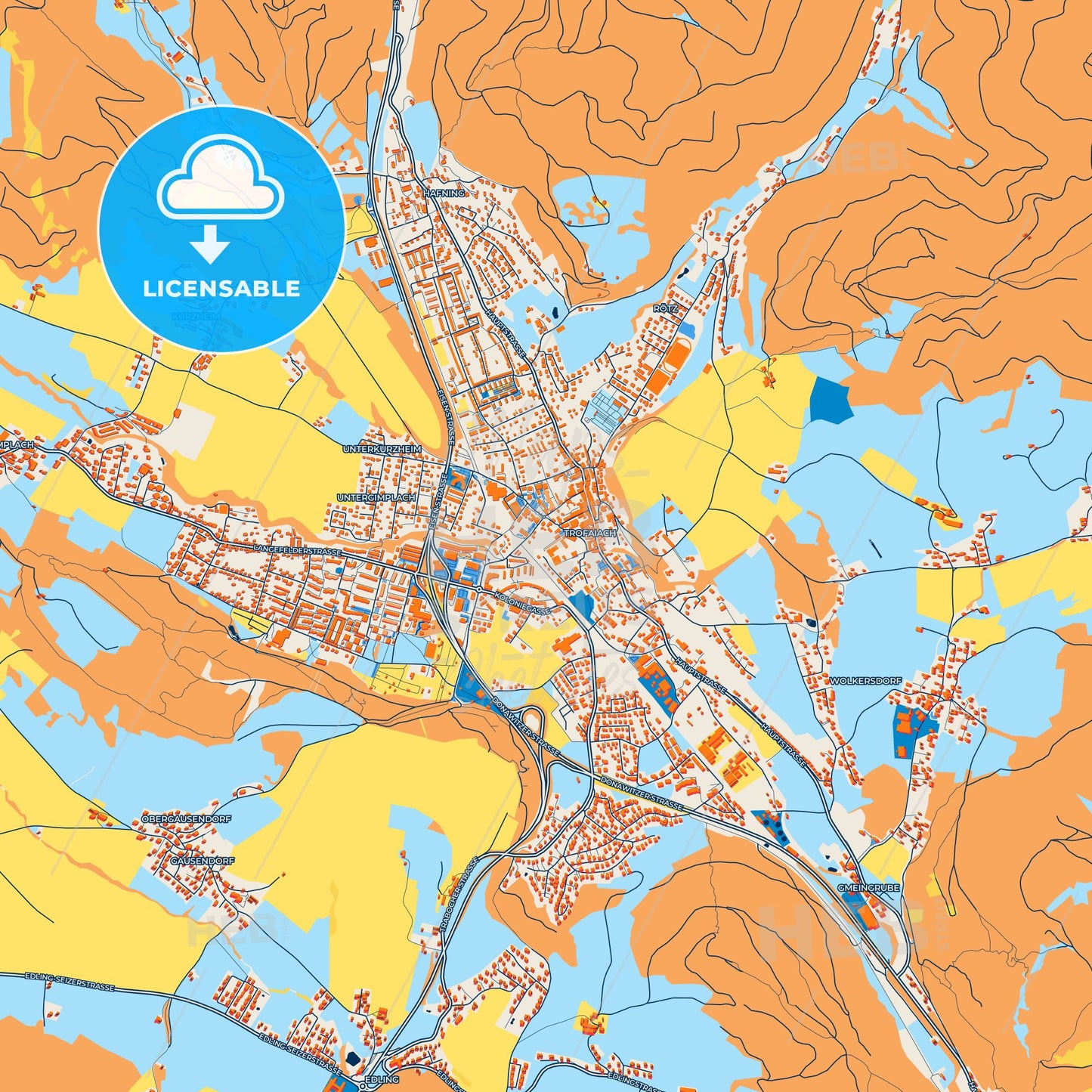 Colorful Trofaiach Street Map with Labels and Buildings