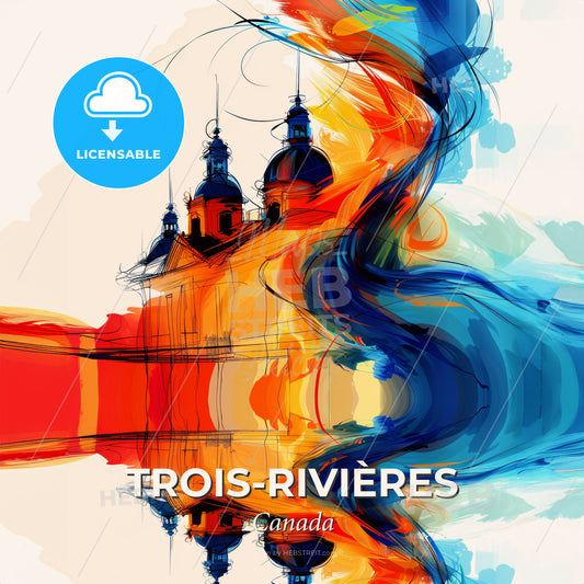 Vibrant Trois-Rivières, Canada - A Painting Of A Building With A Colorful Wave - Square format print template