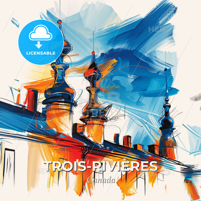 Vibrant Trois-Rivières, Canada - A Painting Of A Building With Colorful Spires - Square format print template