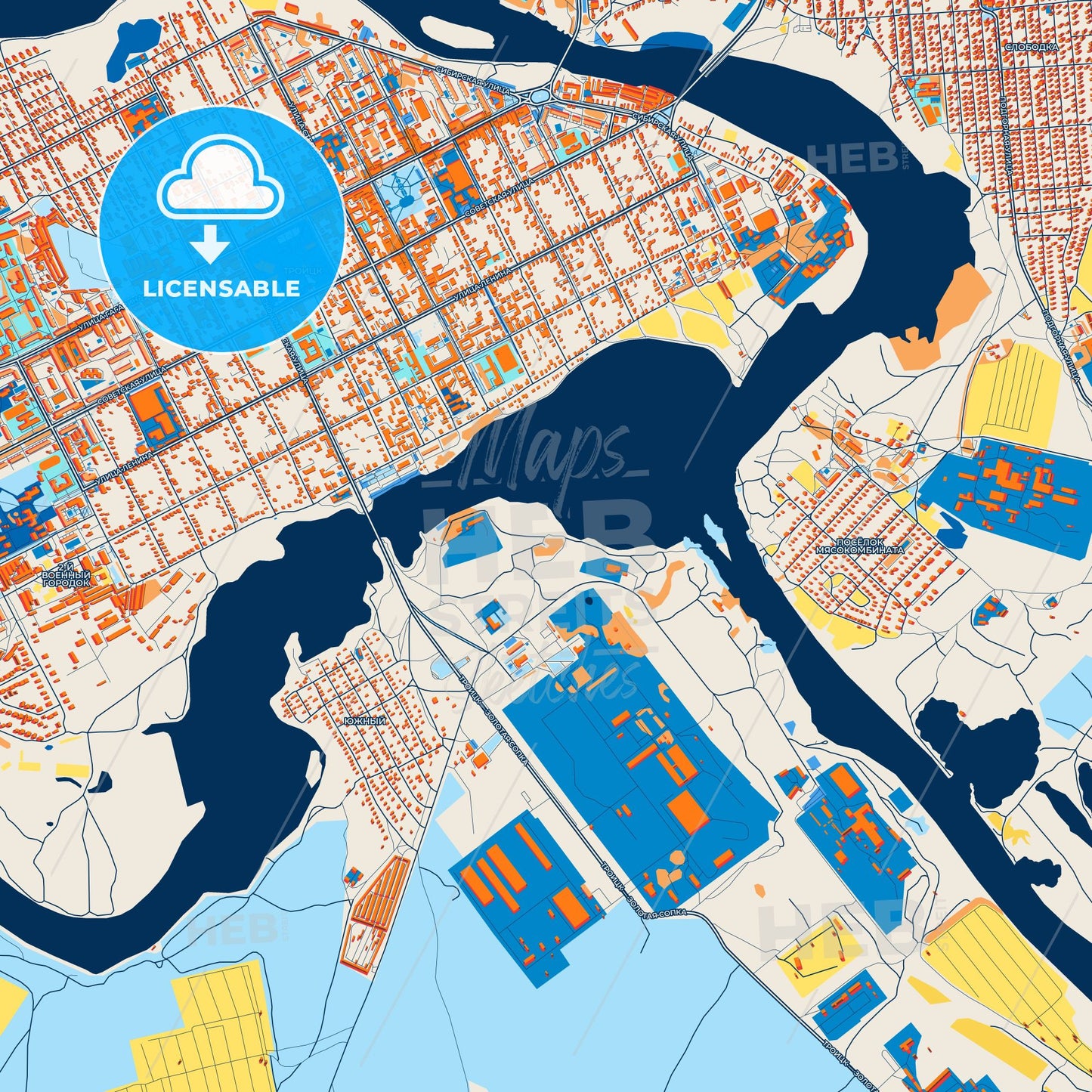 Colorful Troitsk Street Map with Labels and Buildings