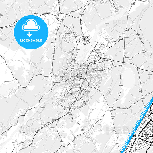 Trollhättan, Sweden light map with streetnames, citynames and districts