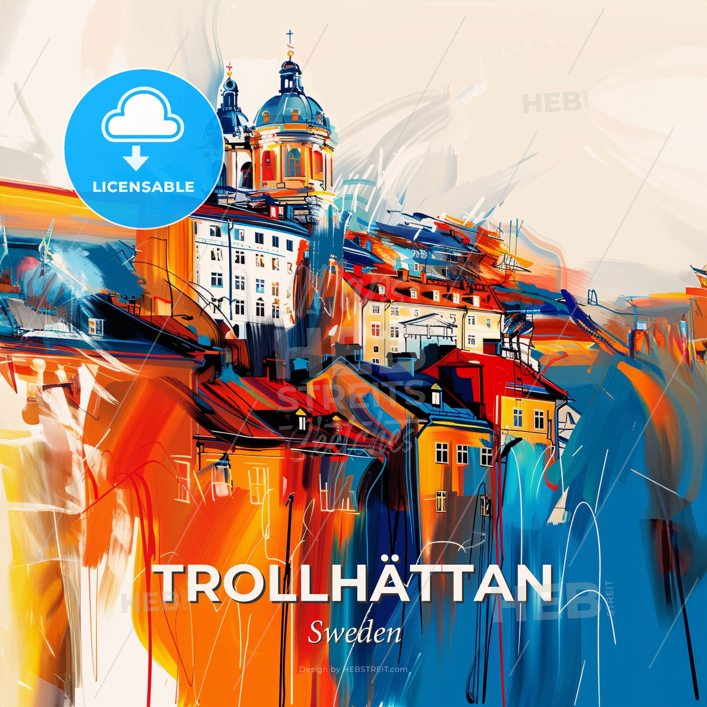 Vibrant Trollhättan, Sweden - A Painting Of A City - Square format print template