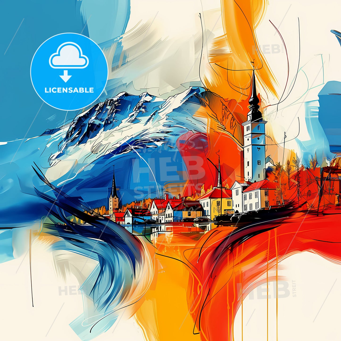 Vibrant Tromsø, Norway - A Painting Of A Town With A Mountain In The Background