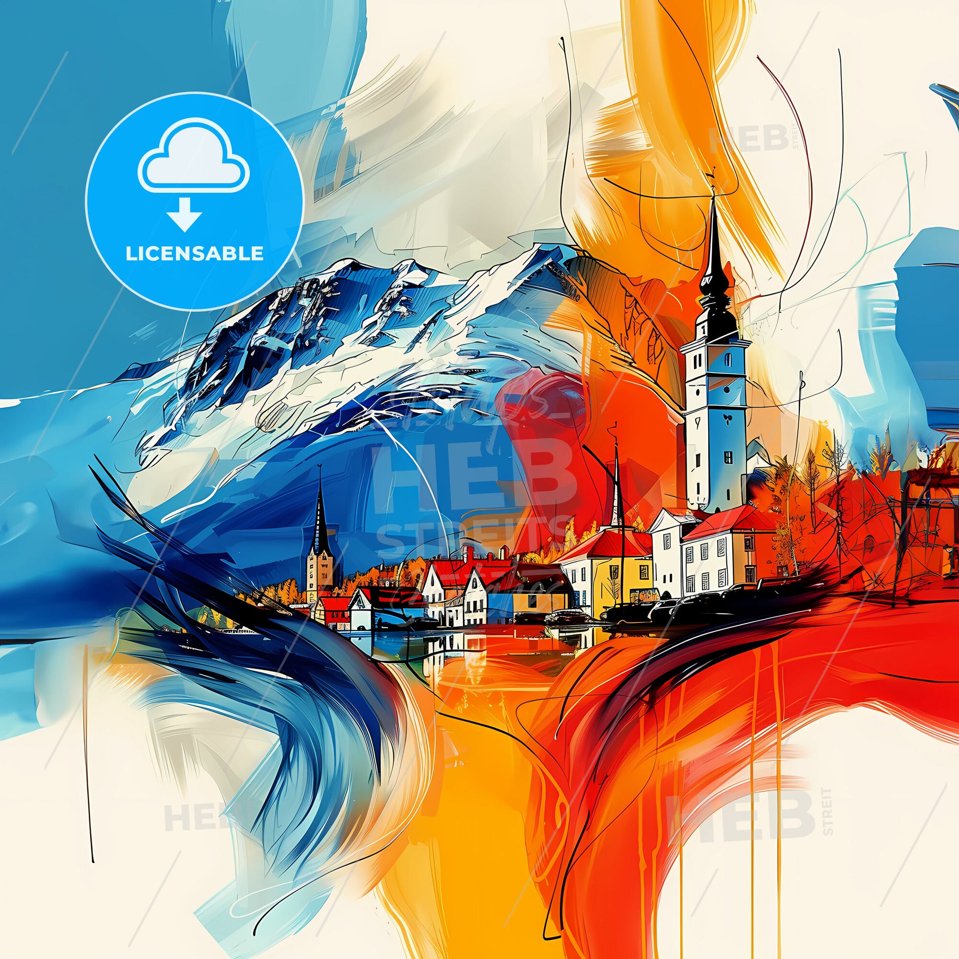 Vibrant Tromsø, Norway - A Painting Of A Town With A Mountain In The Background