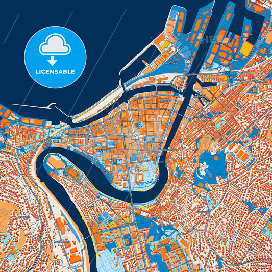 Colorful Trondheim Street Map with Labels and Buildings