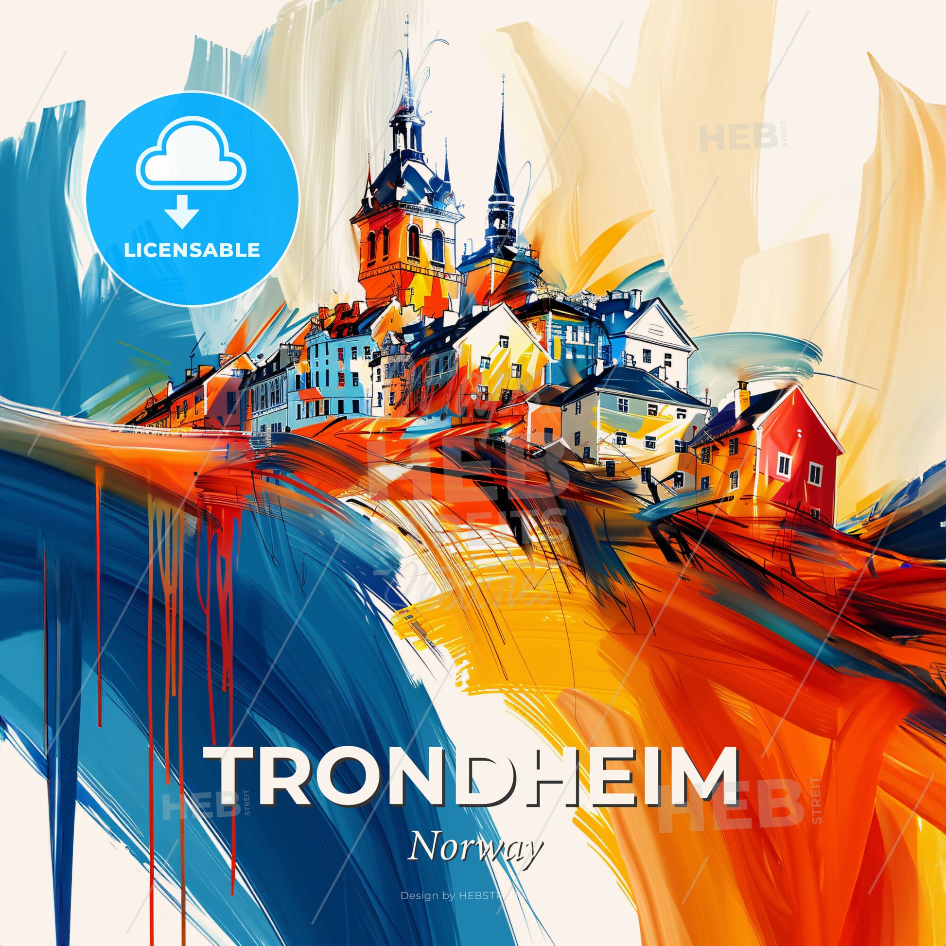 Vibrant Trondheim, Norway - A Painting Of A Town - Square format print template