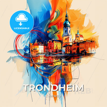 Vibrant Trondheim, Norway - A Colorful Painting Of A City - Square format print template