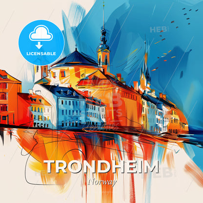 Vibrant Trondheim, Norway - A Painting Of A City - Square format print template