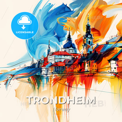 Vibrant Trondheim, Norway - A Painting Of A City - Square format print template