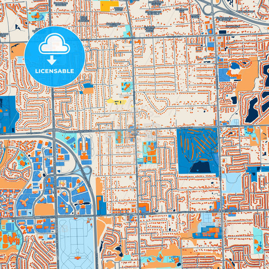 Colorful Troy Street Map with Labels and Buildings