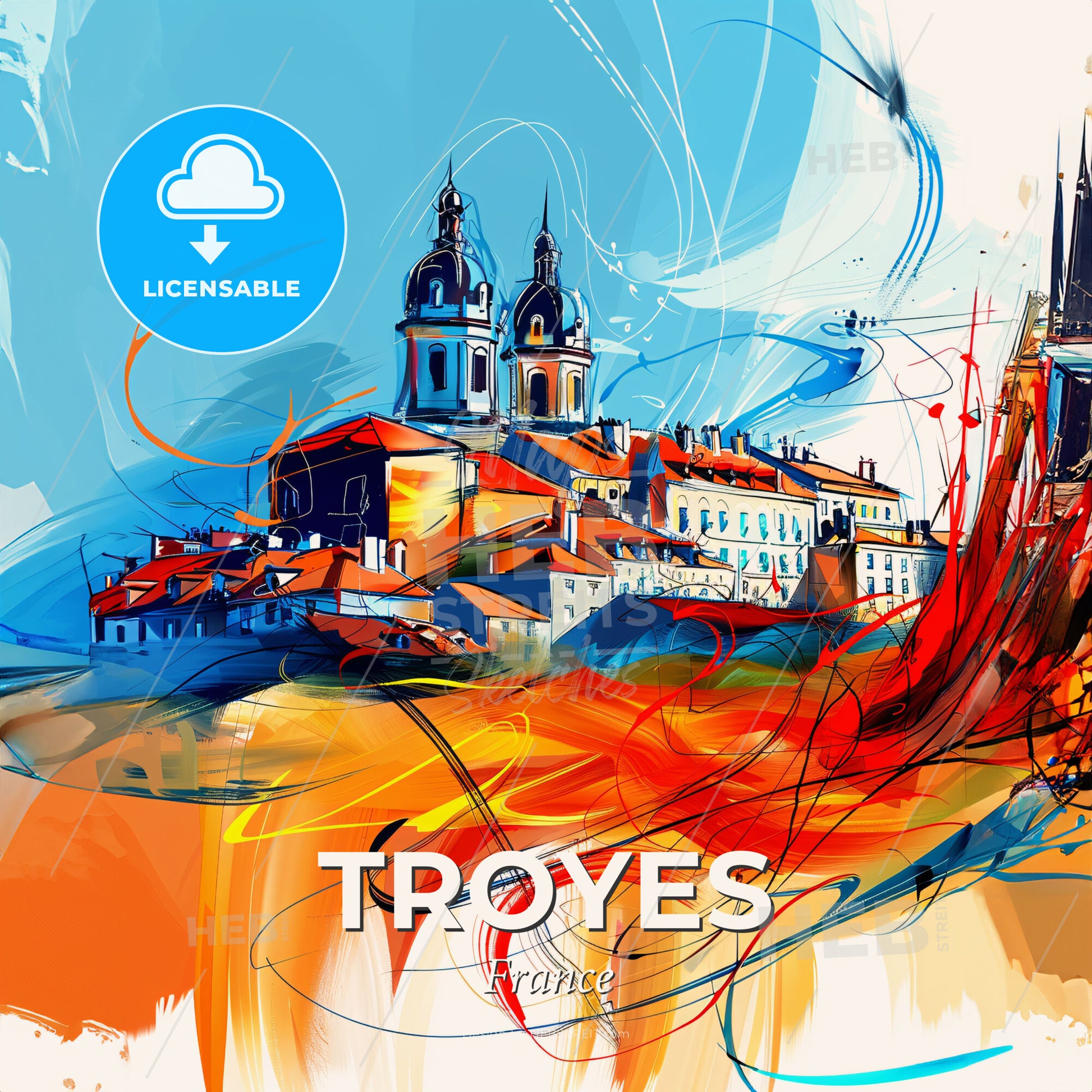 Vibrant Troyes, France - A Painting Of A Town - Square format print template