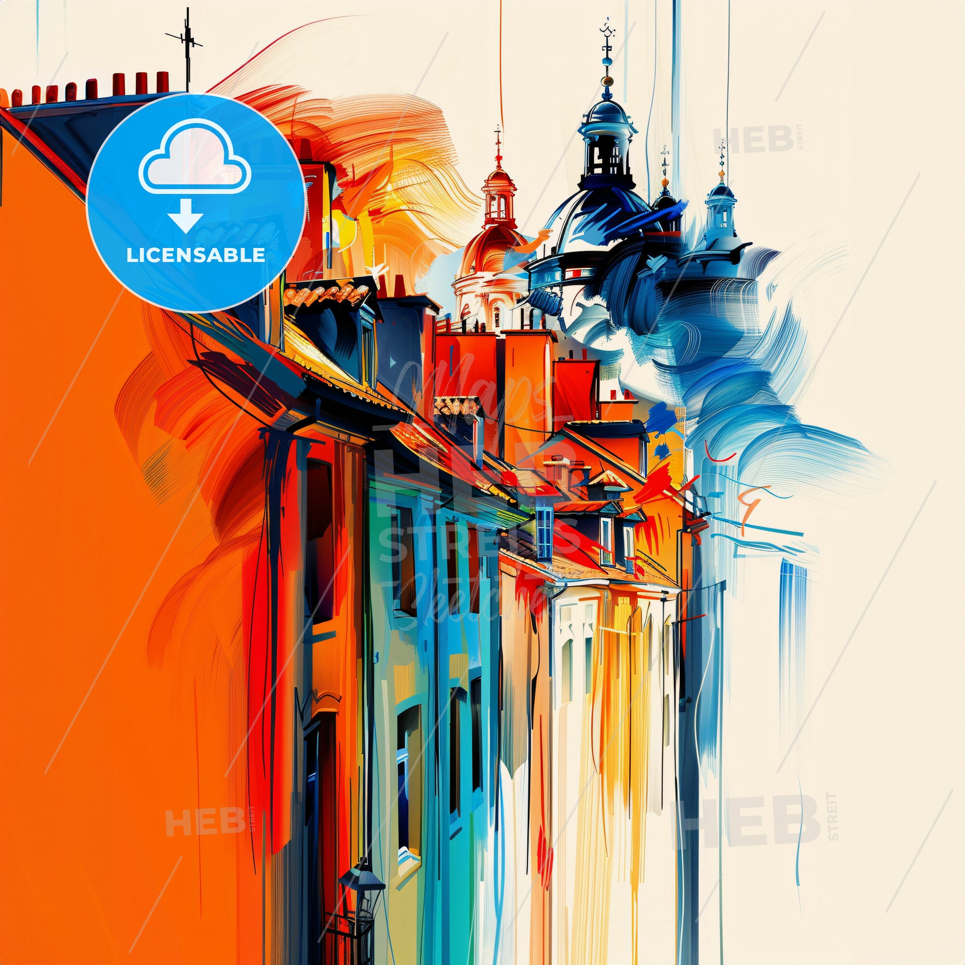 Vibrant Troyes, France - A Colorful Painting Of Buildings