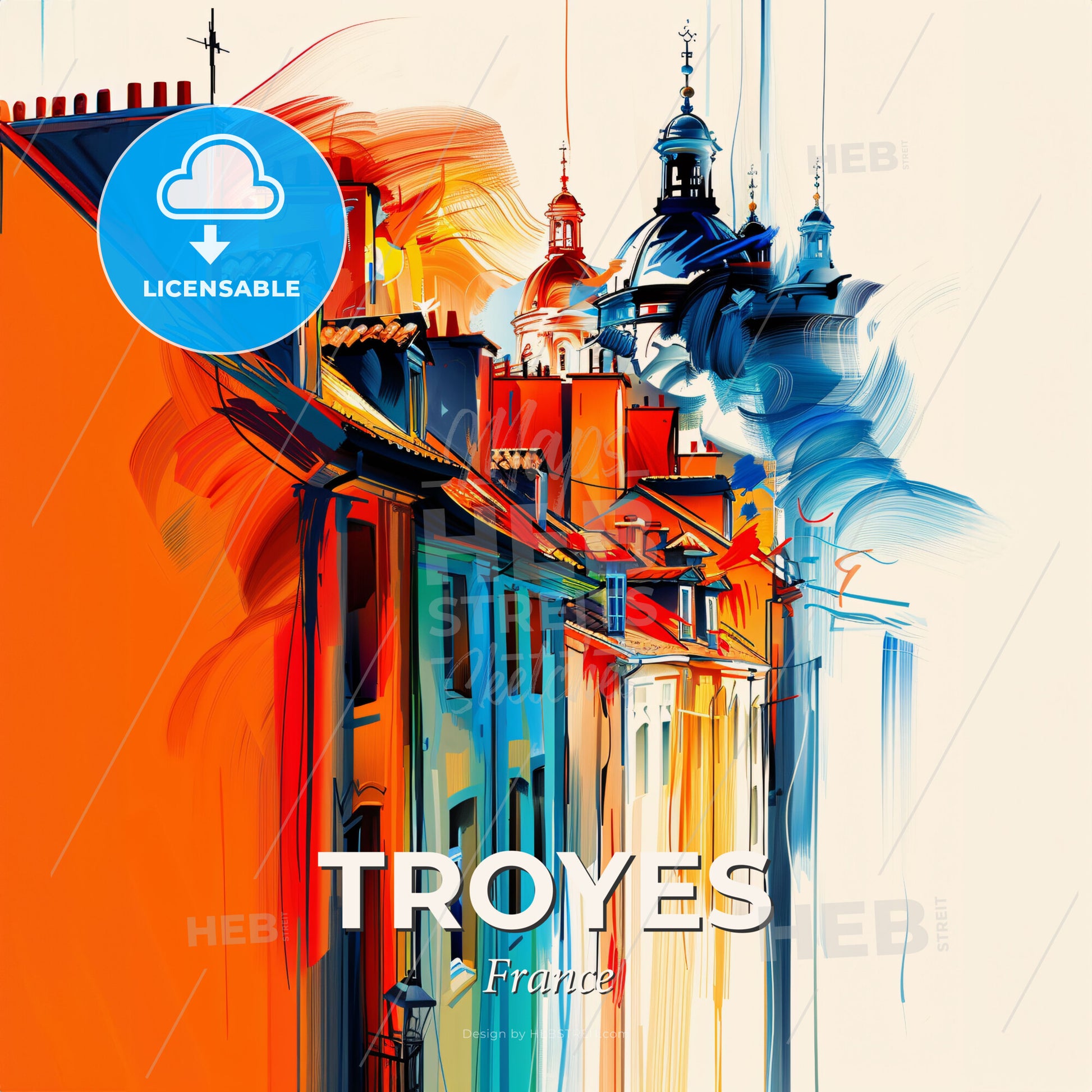 Vibrant Troyes, France - A Colorful Painting Of Buildings - Square format print template