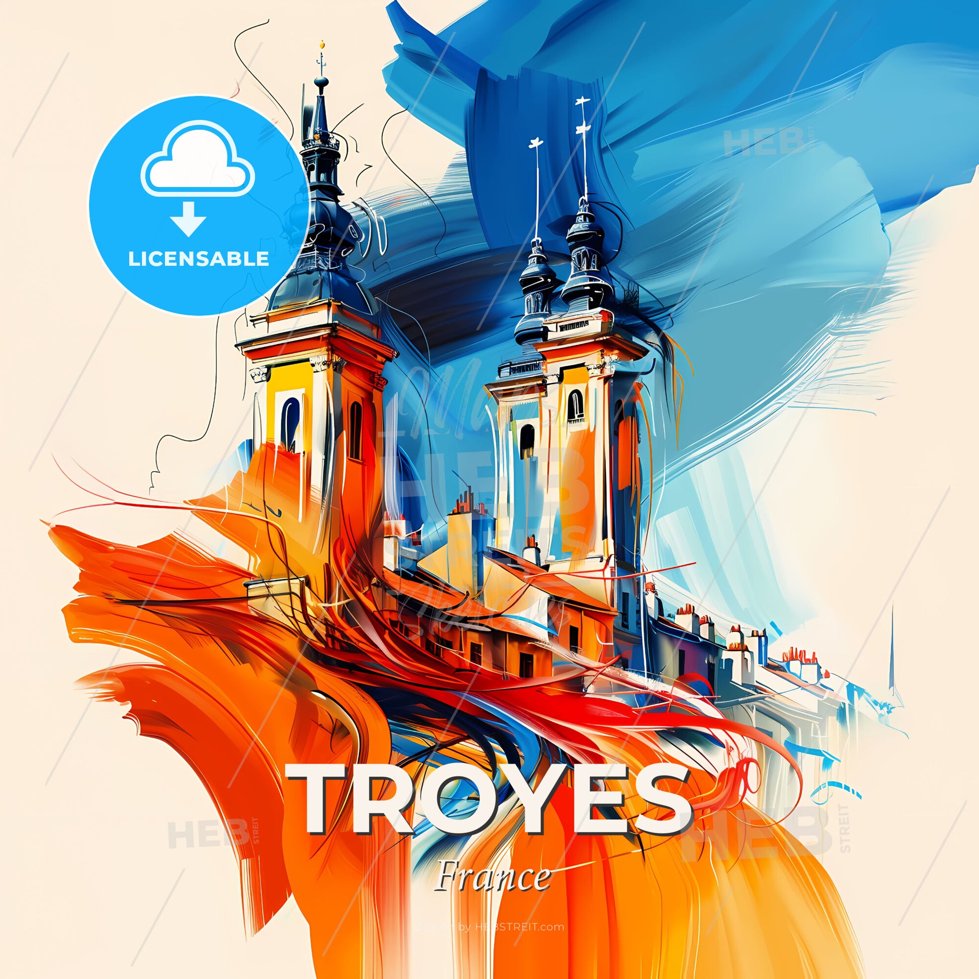 Vibrant Troyes, France - A Painting Of A Building - Square format print template