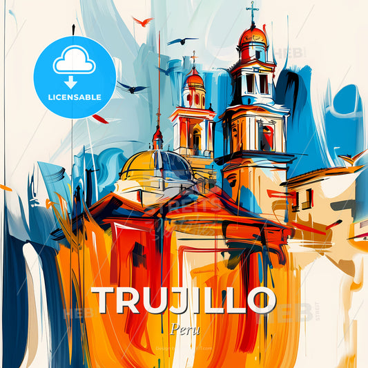 Vibrant Trujillo, Peru - A Painting Of A Building With A Dome And A Dome - Square format print template