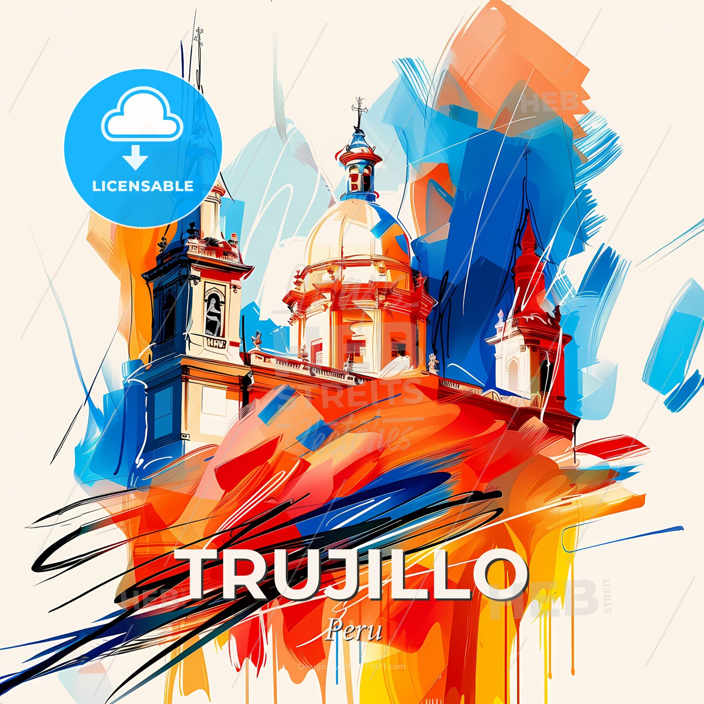 Vibrant Trujillo, Peru - A Painting Of A Building With Colorful Paint - Square format print template