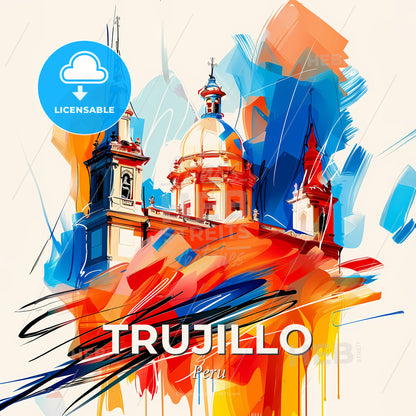 Vibrant Trujillo, Peru - A Painting Of A Building With Colorful Paint - Square format print template