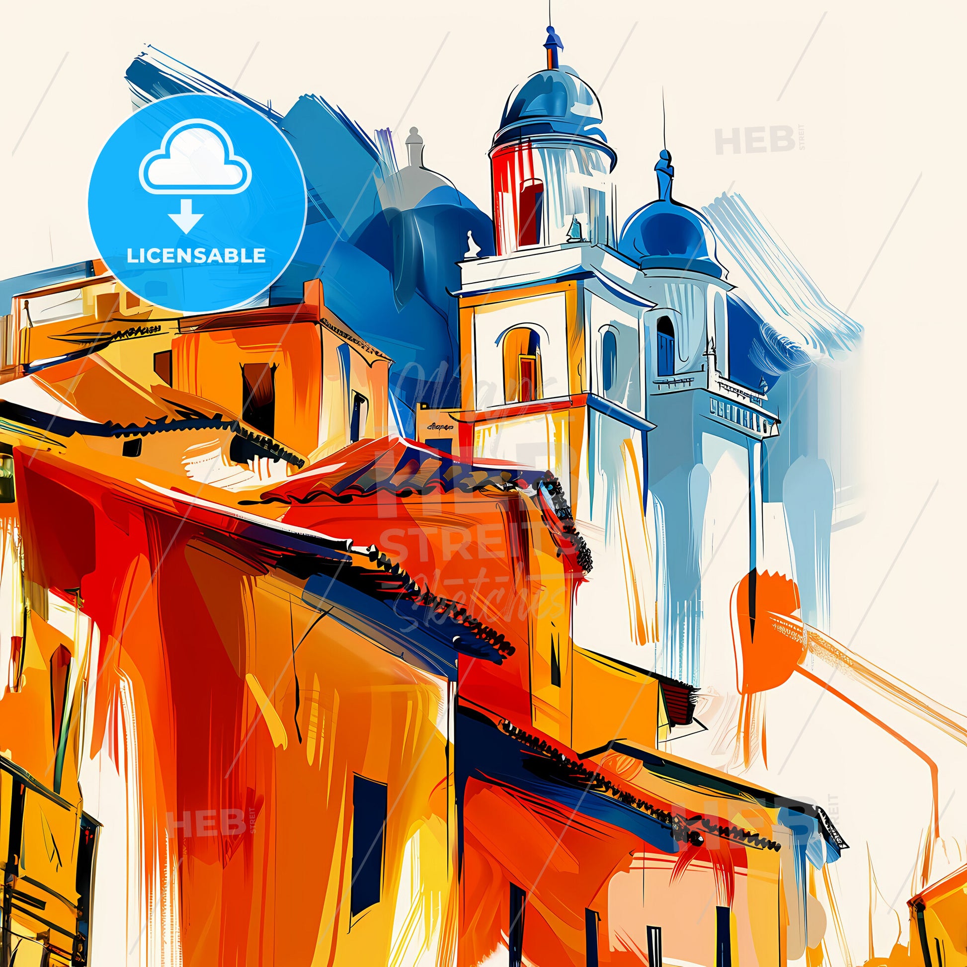 Vibrant Trujillo, Peru - A Painting Of Buildings With A Dome Roof