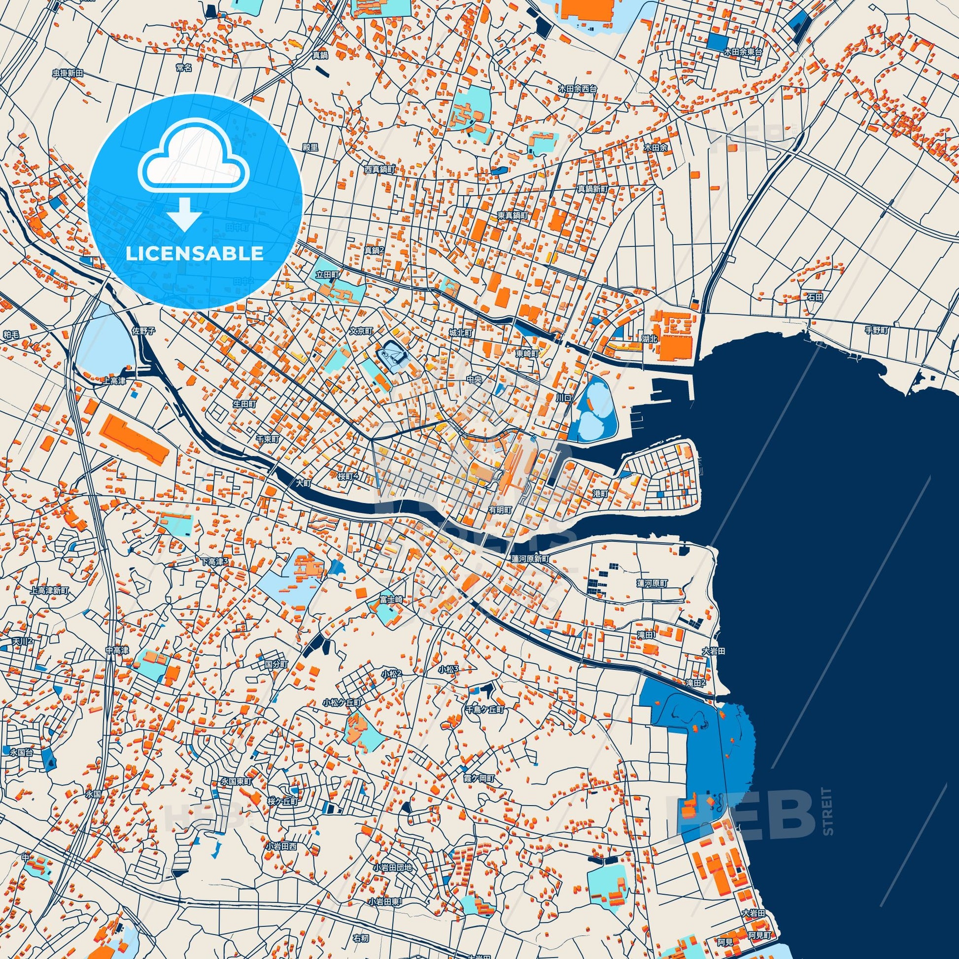 Colorful Tsuchiura Street Map with Labels and Buildings