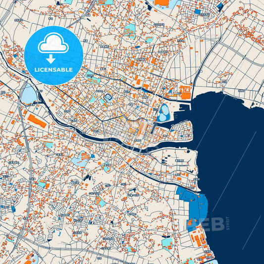 Colorful Tsuchiura Street Map with Labels and Buildings
