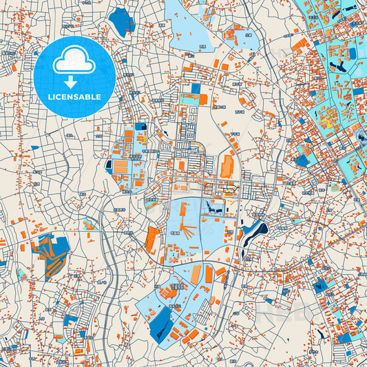 Colorful Tsukuba Street Map with Labels and Buildings